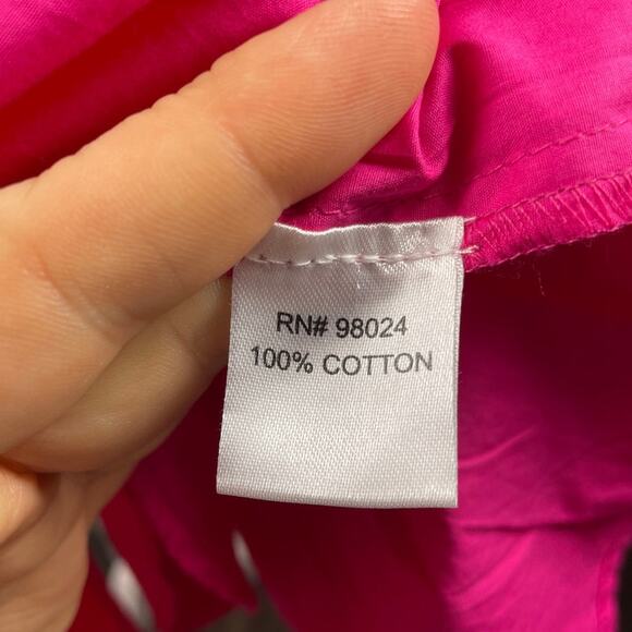 Caroline Costas, Size Medium, Bright Pink Cotton Ruffle Dress, Tiered, EUC - Picture 5 of 8